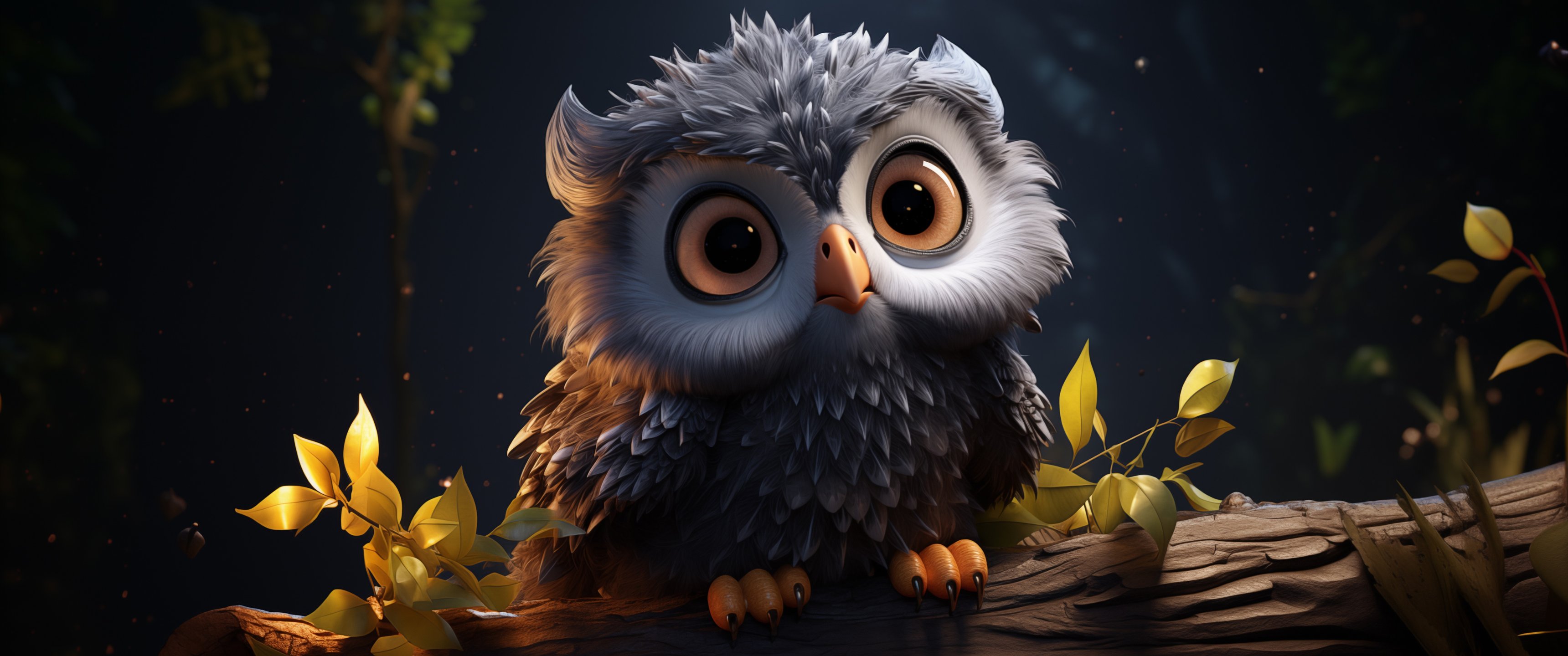 Cute owl sitting on tree branch - UltraWide 21:9 wallpapers in 3440x1440 resolution