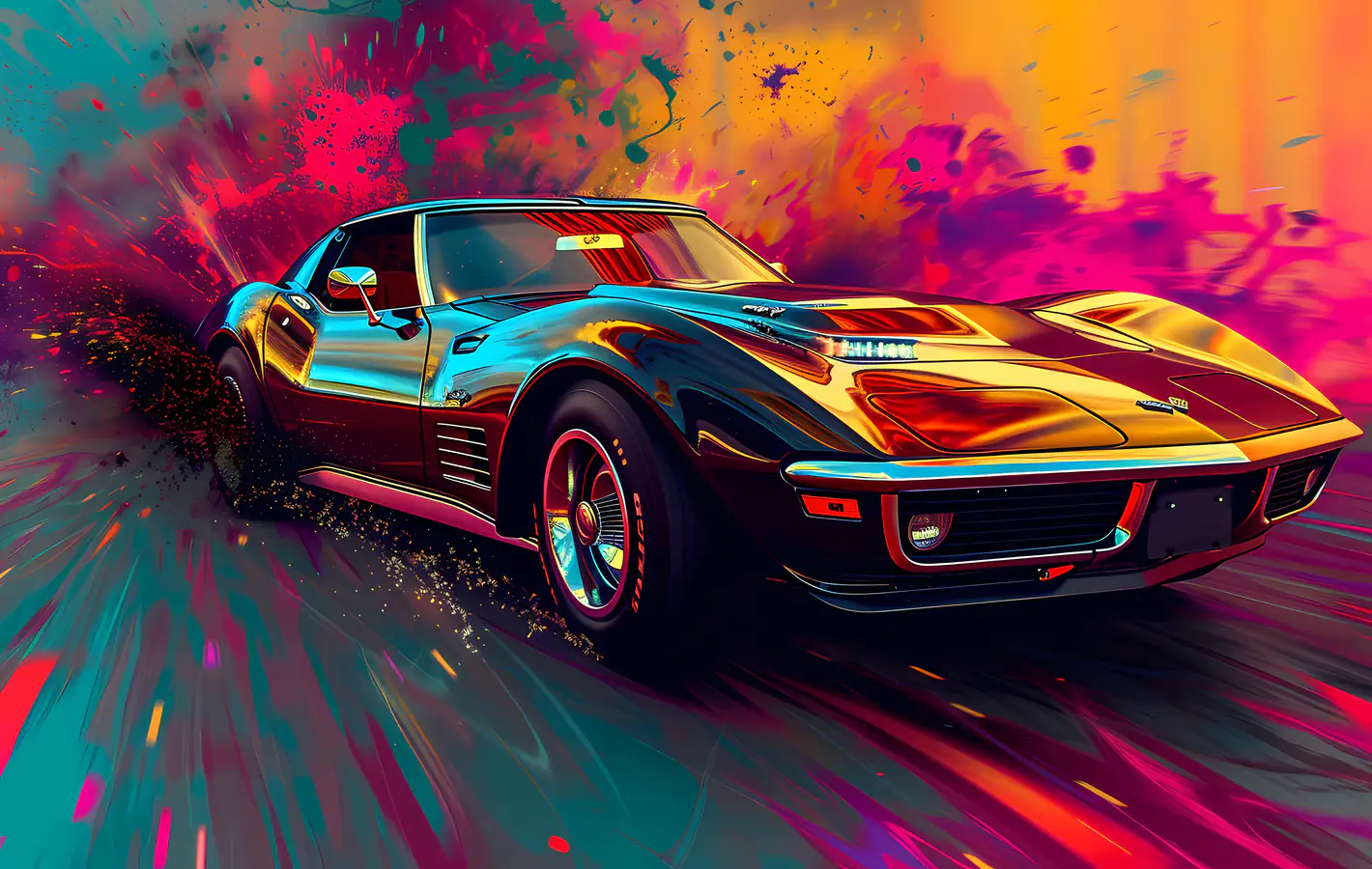 Retro Chevrolet Corvette Stingray Oil car — desktop and phone wallpaper, free download