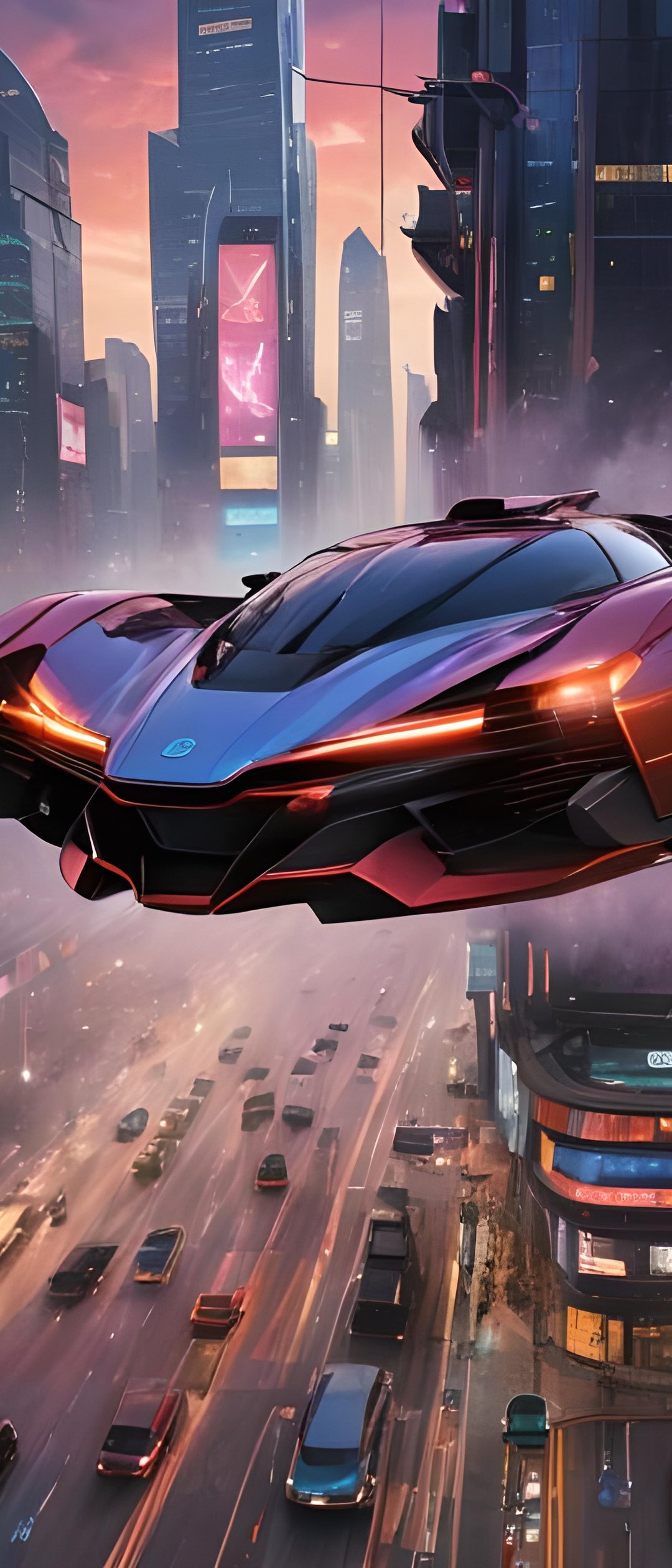 Flying car in cyberpunk - Wallpapers for Samsung Galaxy Z Flip7, Sony Xperia 5 II/5 III/5 V/10 IV/10 V, Xiaomi Mix Fold 3 in 1080x2520 resolution