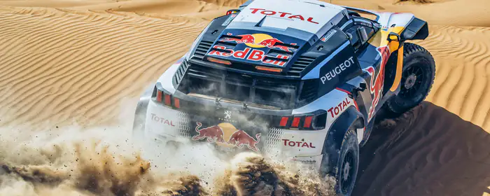 UltraWide 32:9 обои бездорожье (3840x1080): Peugeot 3008 DKR, ралли, бездорожье, Red Bull