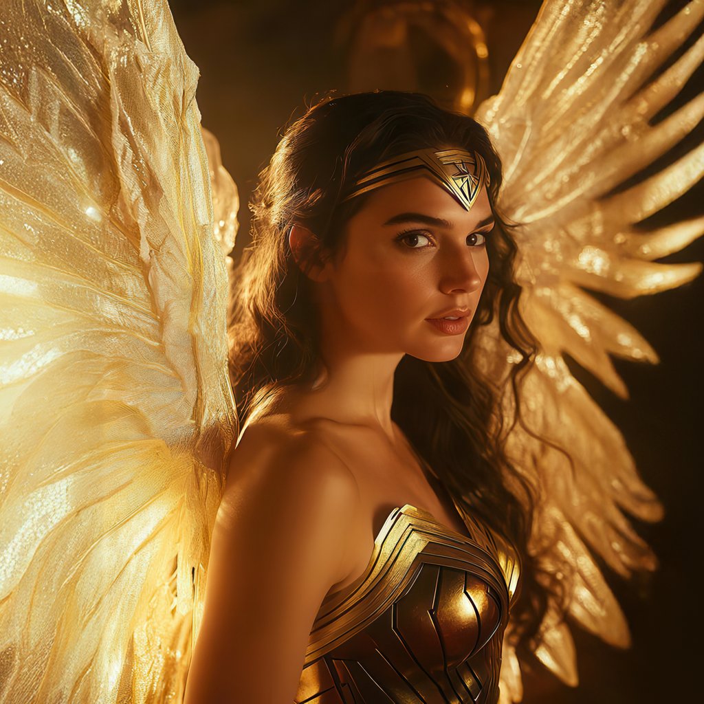 Wonder Woman in Golden Armor Wings - Wallpapers for Apple iPad 1 in 1024x1024 resolution