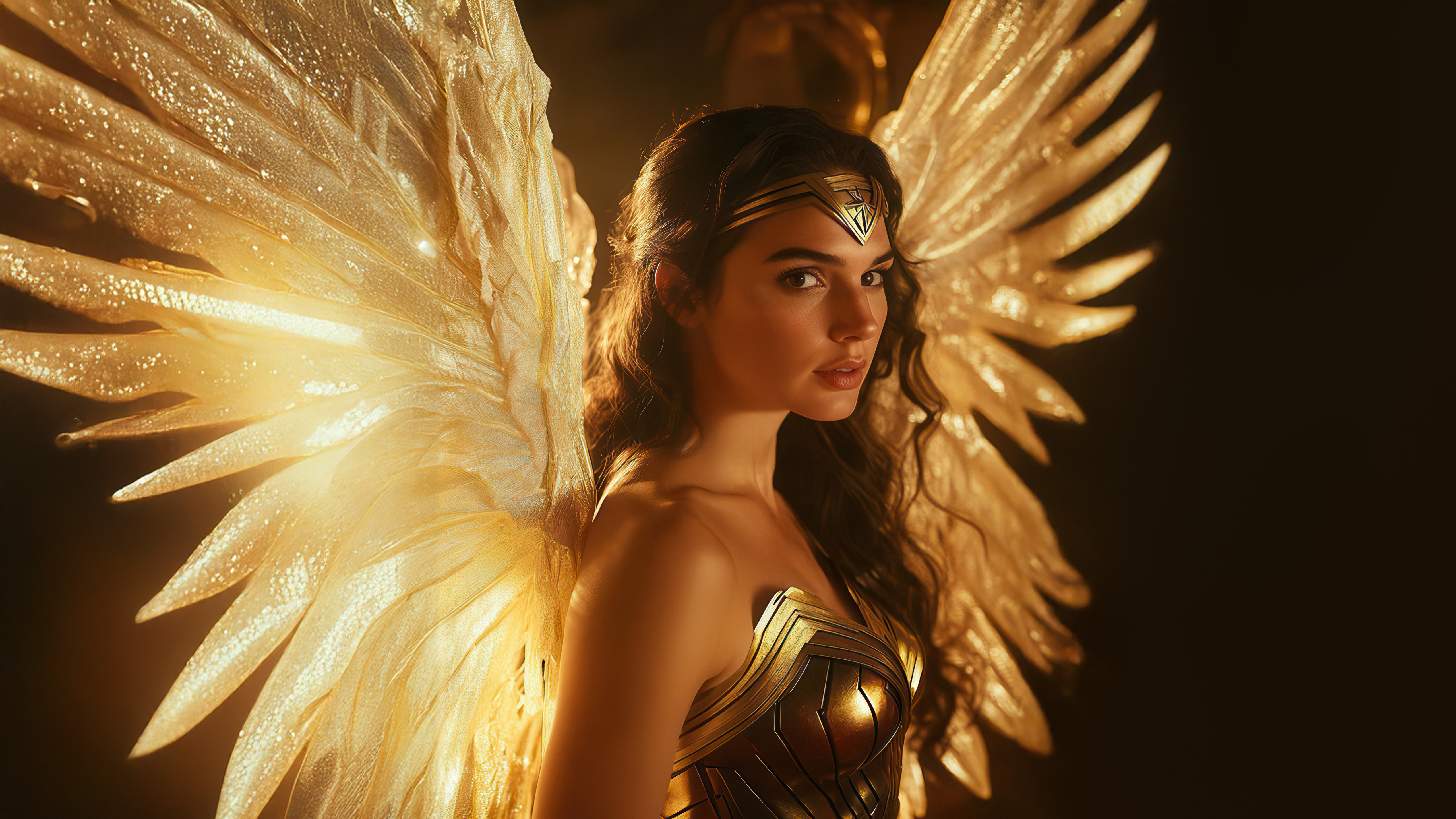 Wonder Woman in Golden Armor Wings - 5K wallpapers in 5120x2880 resolution
