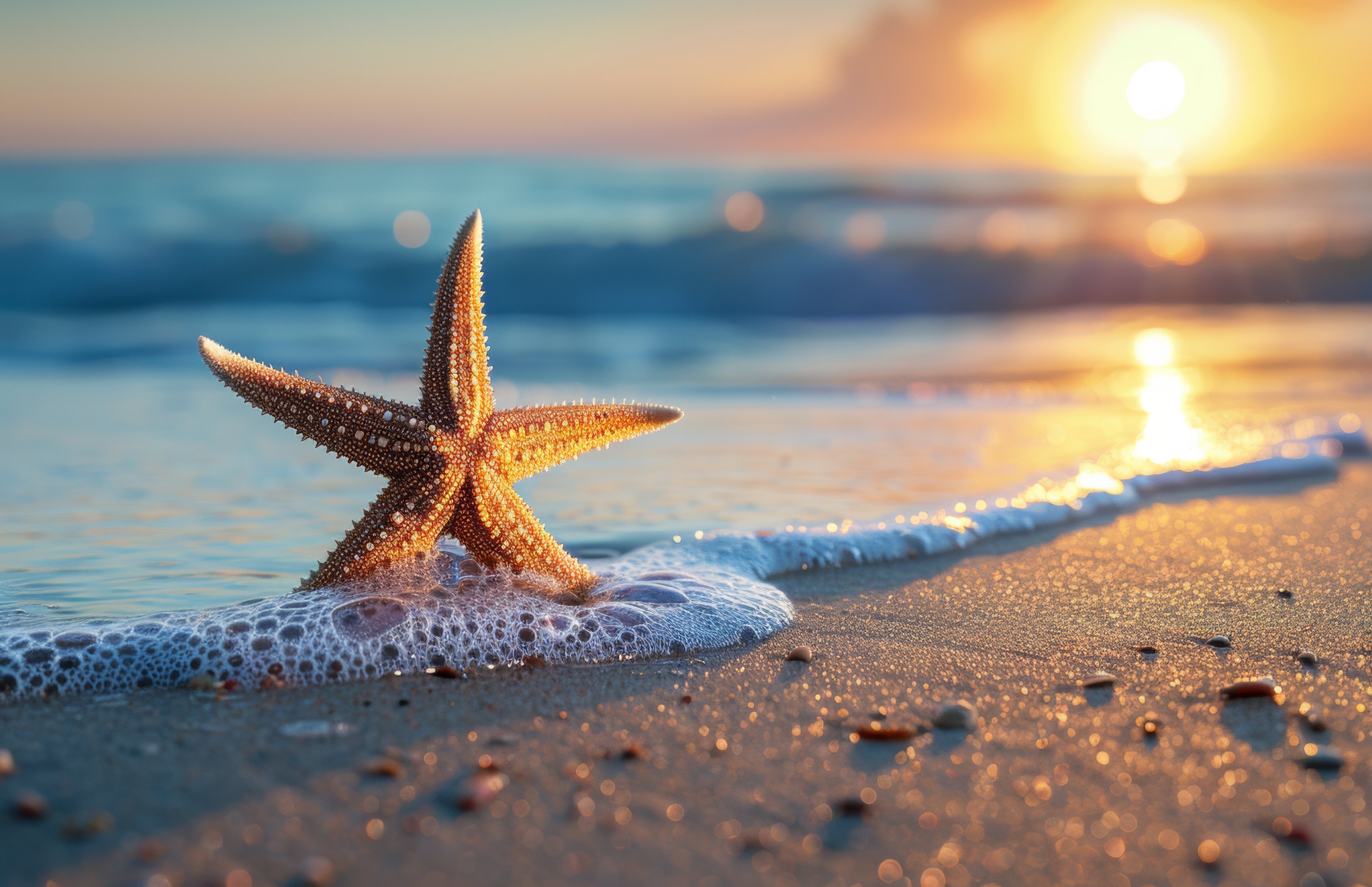 Starfish on Beach at Sunset - Wallpapers for Apple MacBook 16.2″ in 3456x2234 resolution