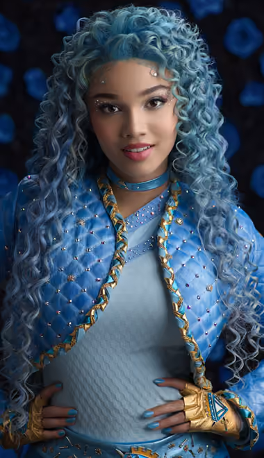 Actress Wallpapers for Samsung Galaxy A03s, Xiaomi Redmi 7A, POCO C3 (720x1440): Descendants: The Rise of Red, Malia Baker, costume, blue hair