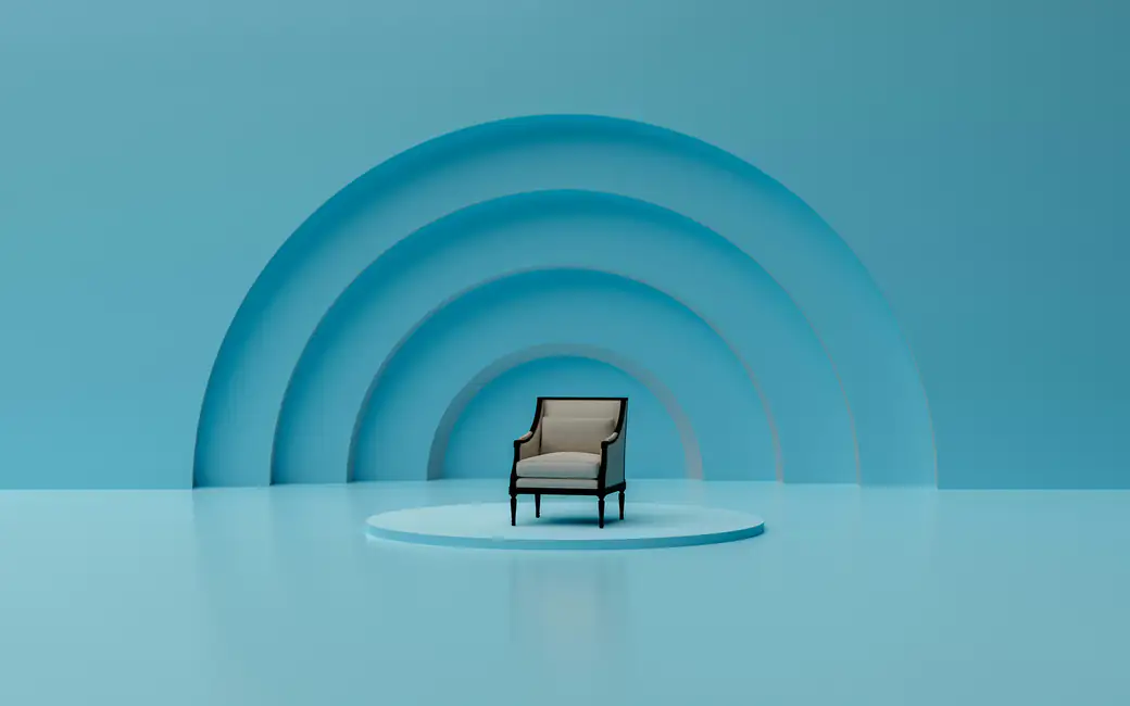 Minimalist Chair on Round Platform — desktop and phone wallpaper, free download
