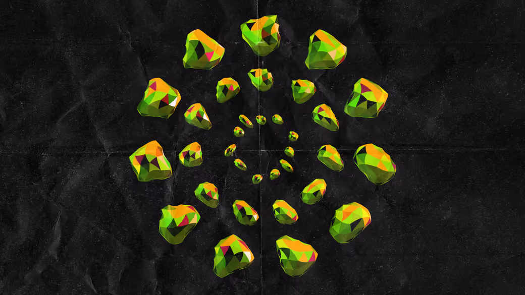 Low Poly драгоценные камни - Обои для двух мониторов в разрешении 7680x2160