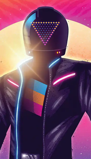 jacket Wallpapers for iPhone 6/6S/7/8/SE2/SE3 (750x1334): retrowave, man, neon, cyberpunk
