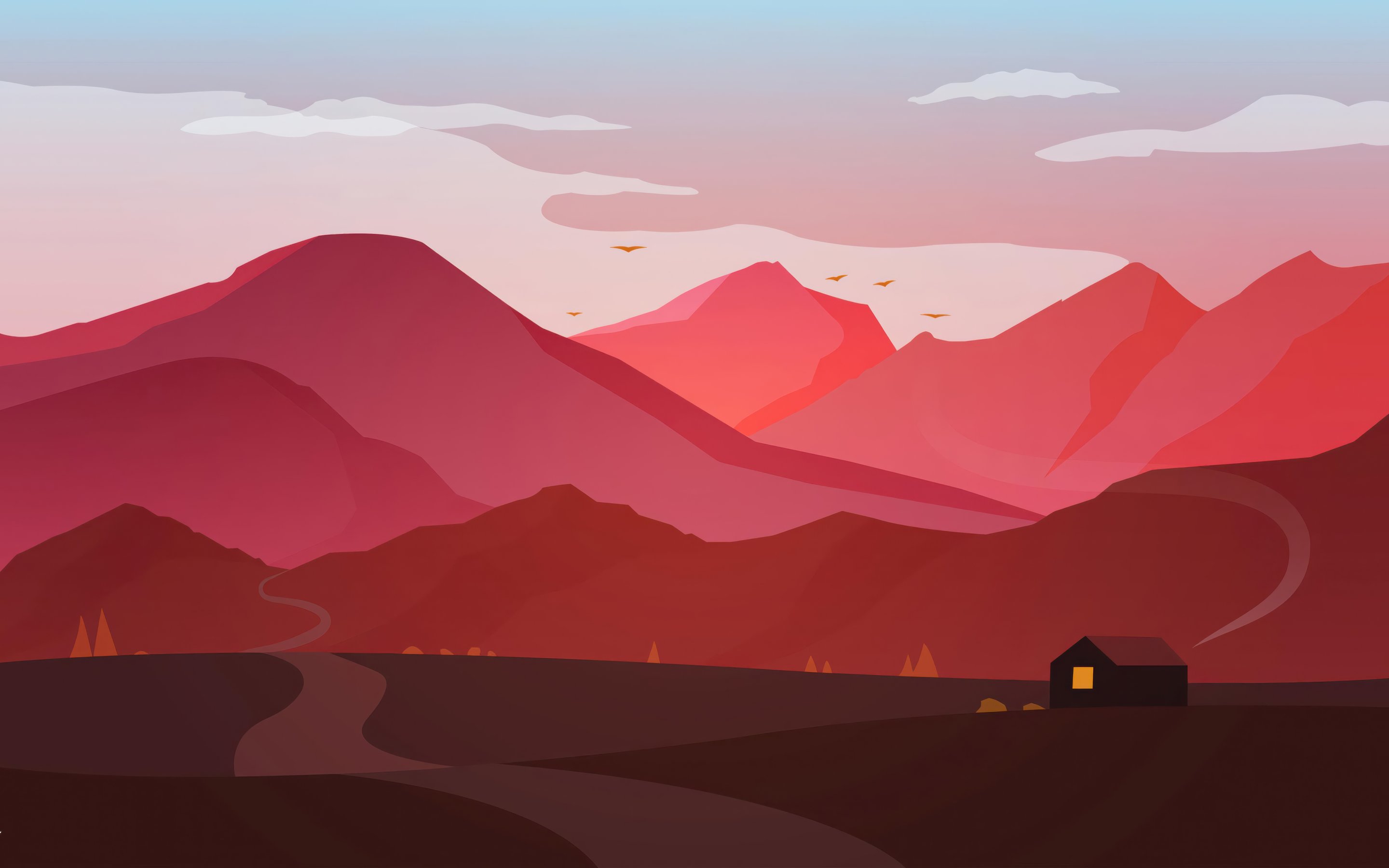 Evening Cabin in Mountain Valley - Wallpapers for Apple MacBook 15″ in 2880x1800 resolution