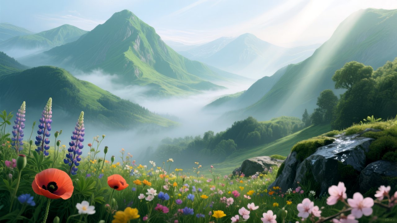Foggy Summer Mountain Meadow - HDV 720p wallpapers in 1280x720 resolution
