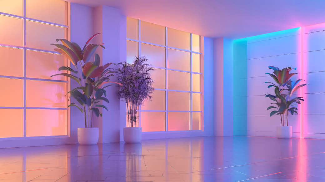 Modern Neon Room Interior — desktop and phone wallpaper, free download