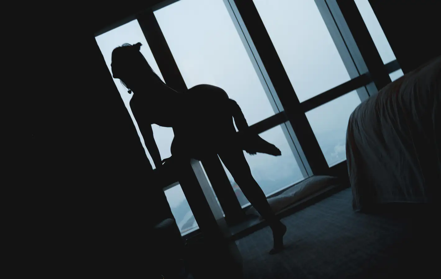 Cosplay Woman Silhouette by Window — desktop and phone wallpaper, free download