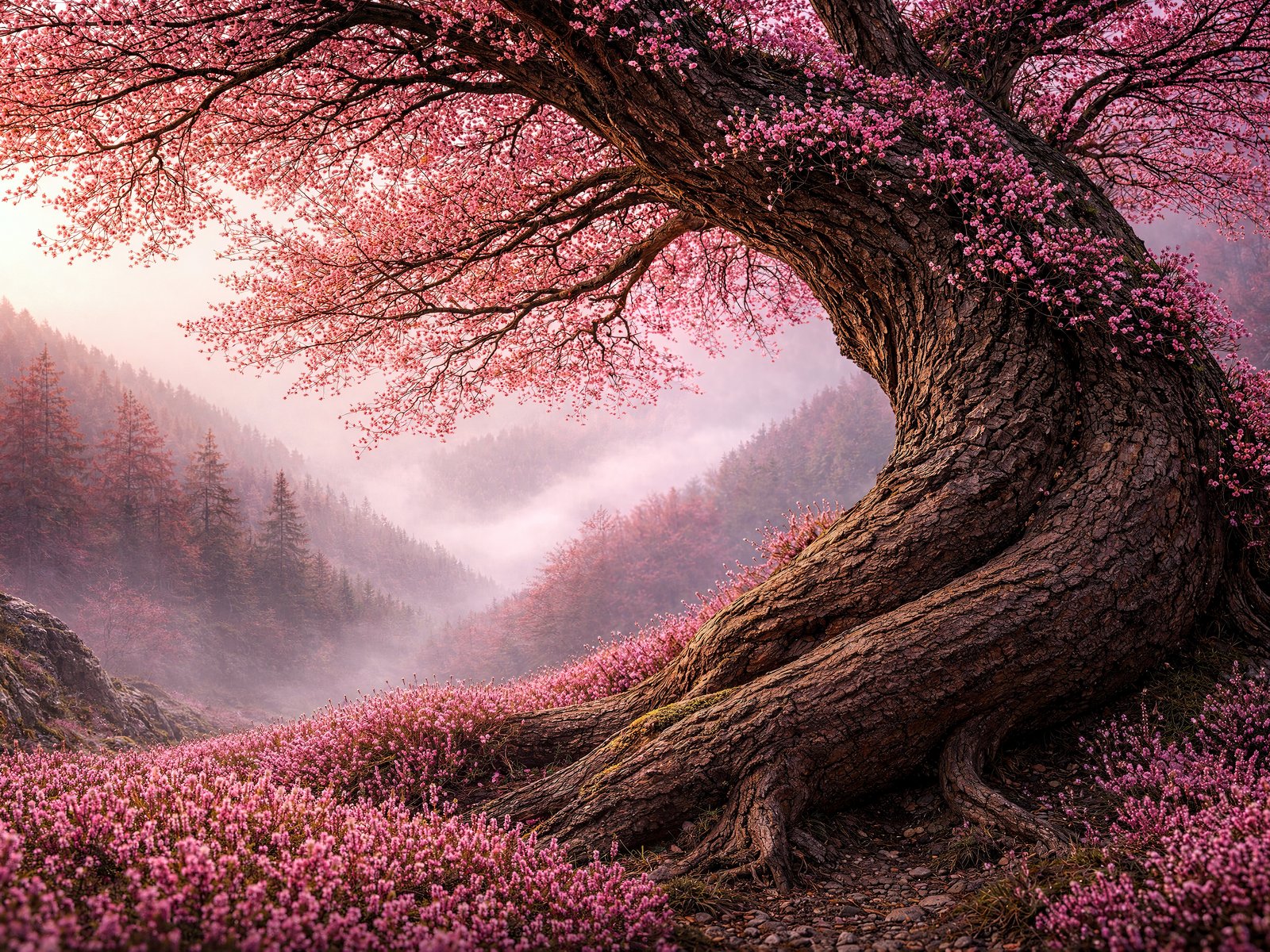 Large Pink Blossoming Tree - UXGA wallpapers in 1600x1200 resolution