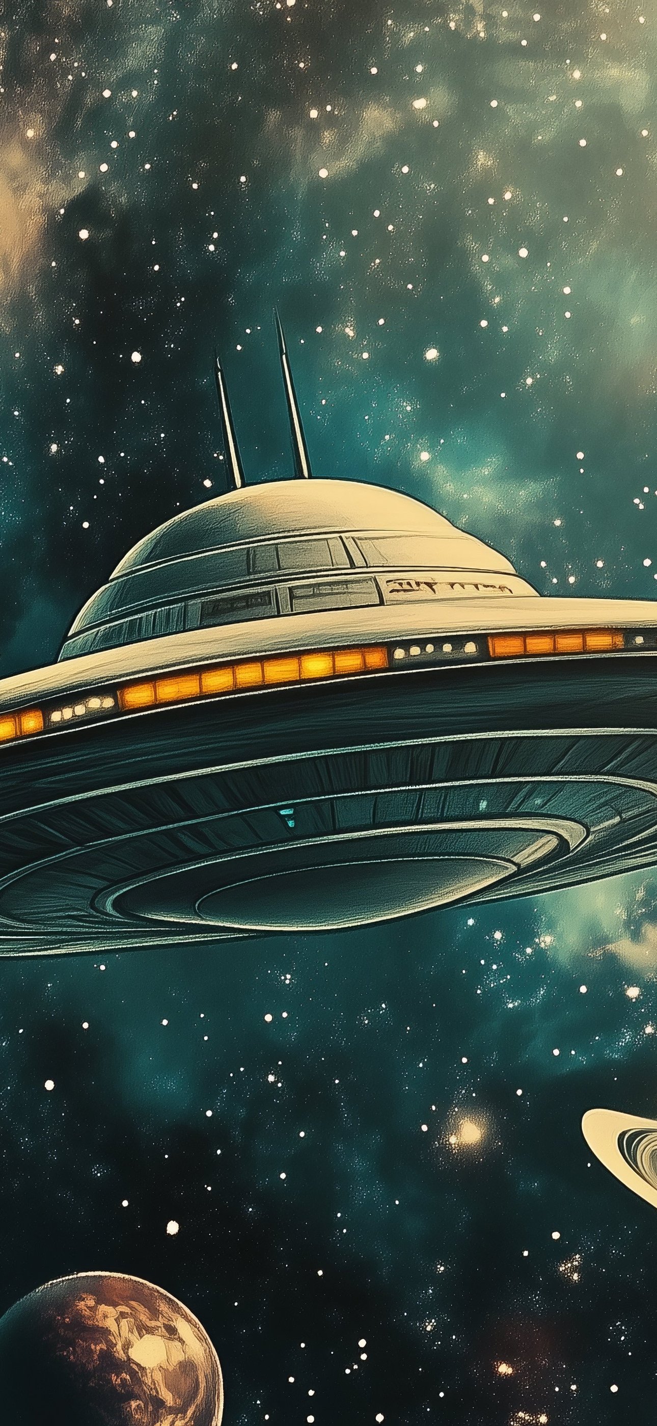 Flying UFO in space - Wallpapers for iPhone 15 Pro Max/14 Pro Max in 1290x2796 resolution