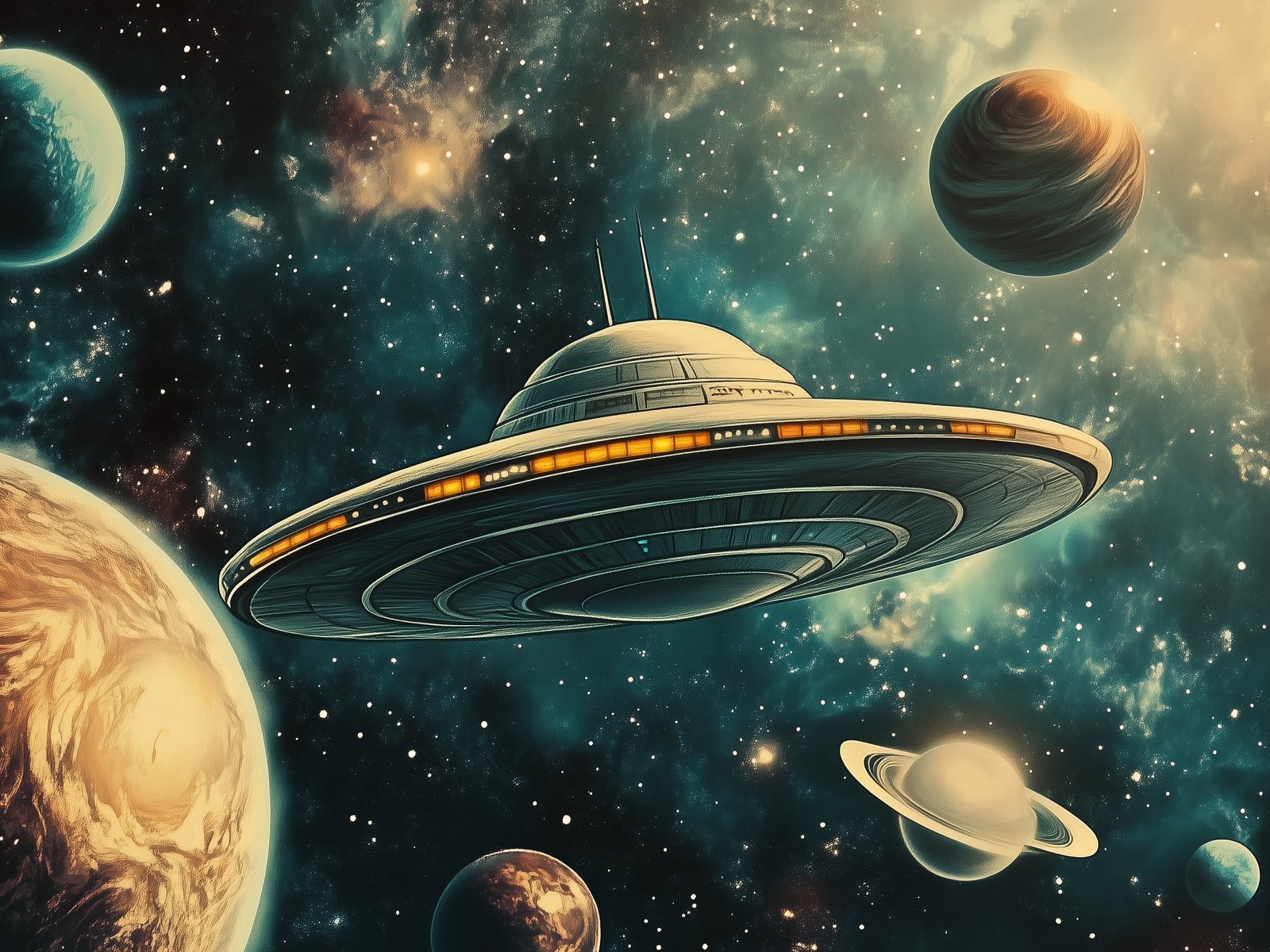 Flying UFO in space - UXGA wallpapers in 1600x1200 resolution