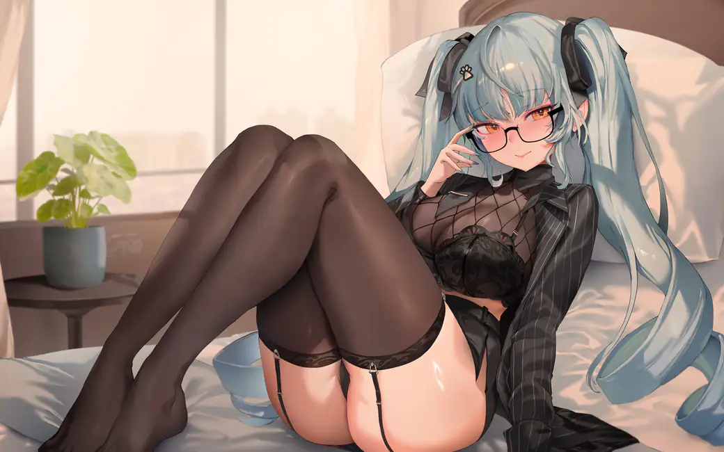 Anime Girl with Glasses on Bed — desktop and phone wallpaper, free download