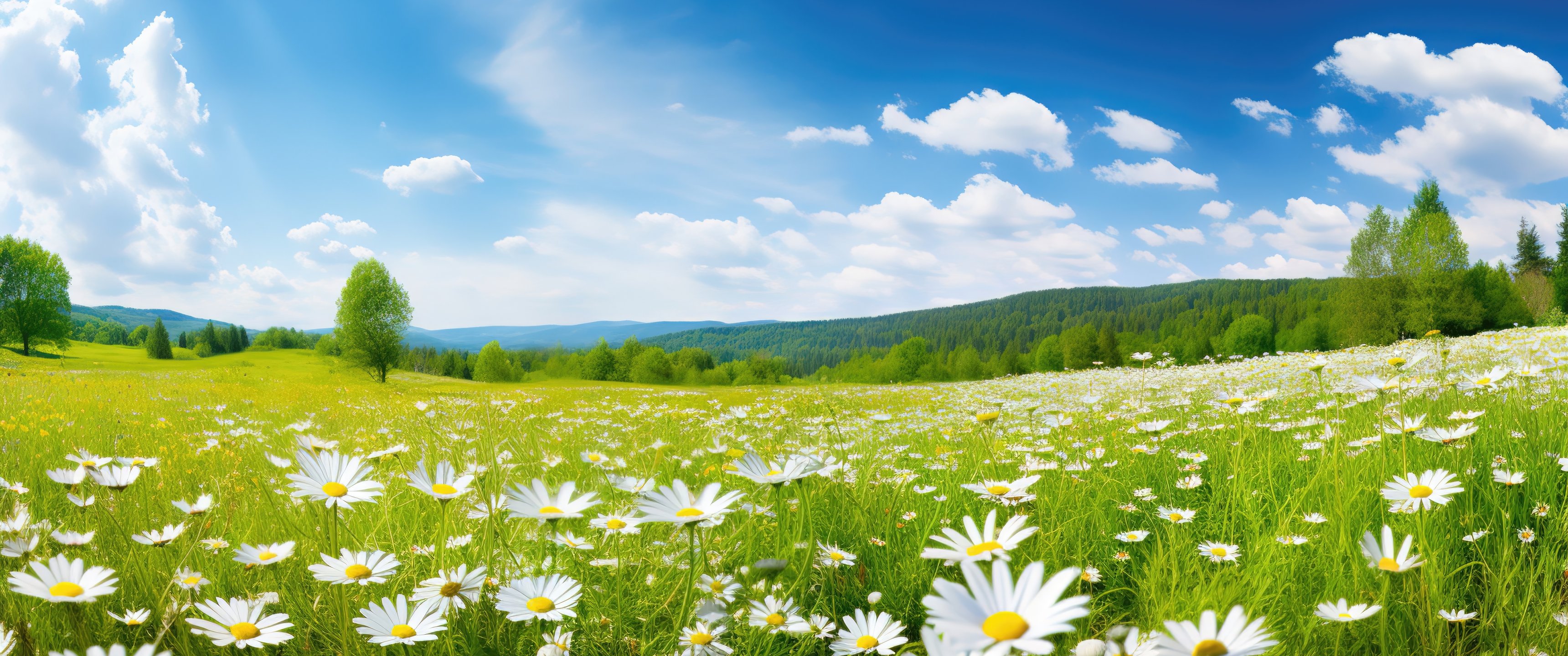 Summer Meadow with Daisies - UltraWide 21:9 wallpapers in 3440x1440 resolution