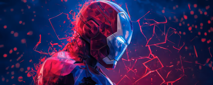 UltraWide 32:9 обои осколки (3840x1080): Железный человек, Marvel, осколки, неон