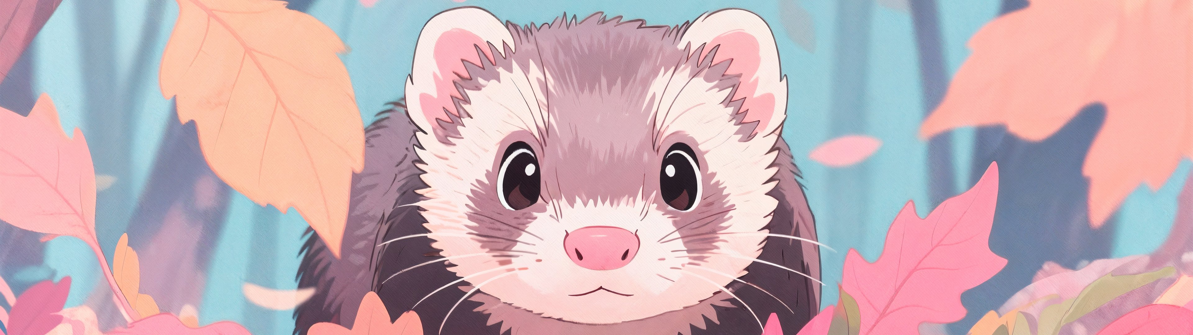 Ferret in Autumn Forest - UltraWide 32:9 wallpapers in 3840x1080 resolution