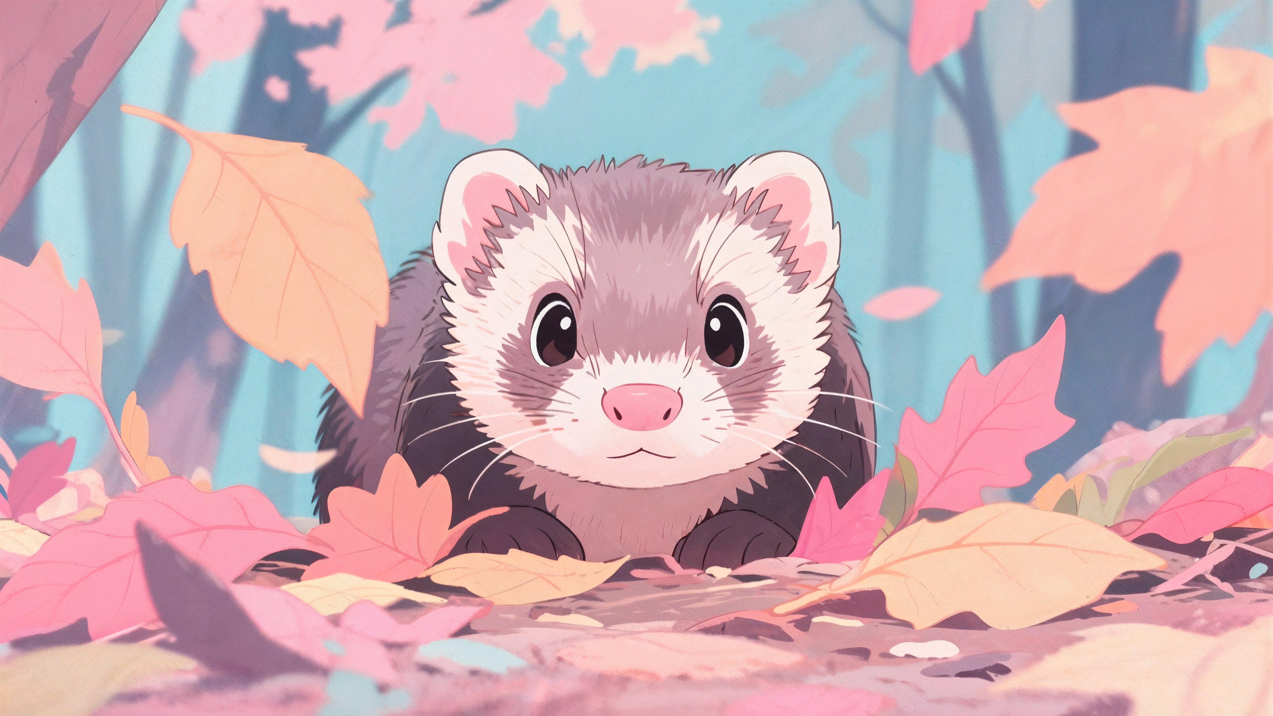 Ferret in Autumn Forest - 5K wallpapers in 5120x2880 resolution