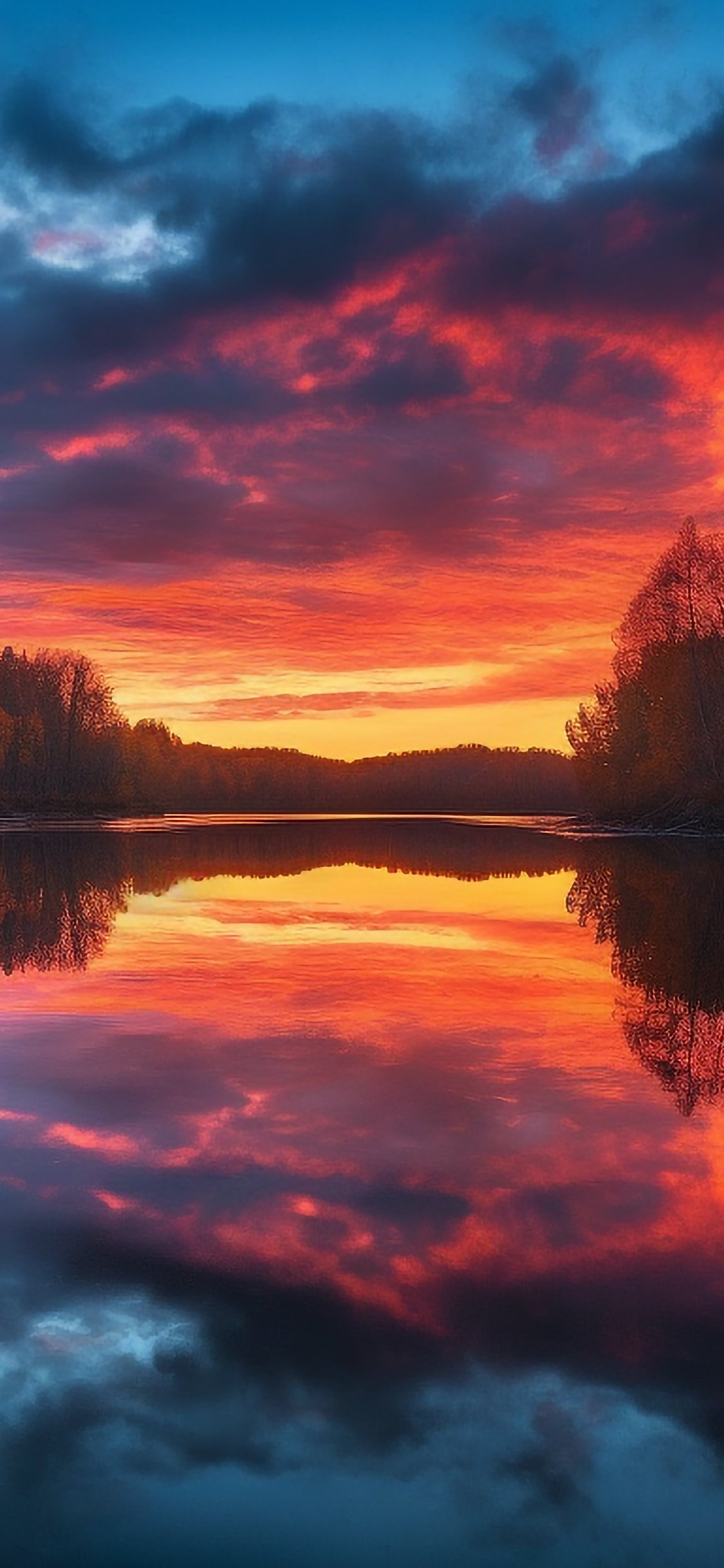 Red Sunset Over River Forest - Wallpapers for iPhone X/XS/11 Pro in 1125x2436 resolution