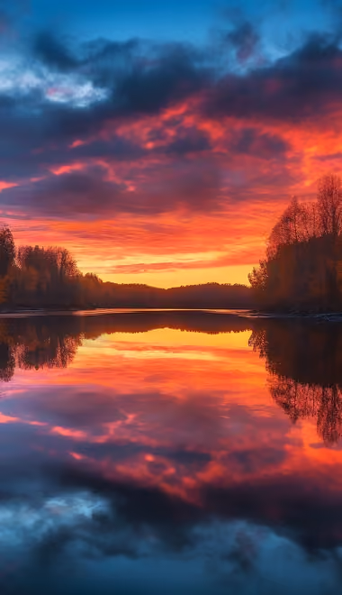 Nature wallpapers: sunset, river, autumn, forest