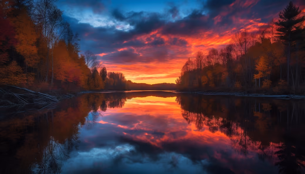 Red Sunset Over River Forest - WSVGA wallpapers in 1024x600 resolution