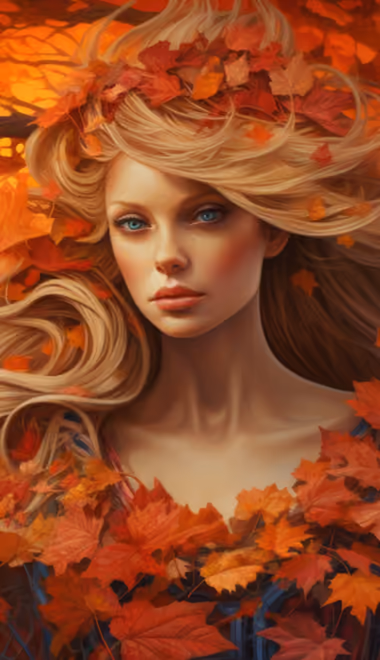 Fairy Wallpapers for iPhone 11/XR (828x1792): fantasy girl, blonde, blue eyes, autumn leaves