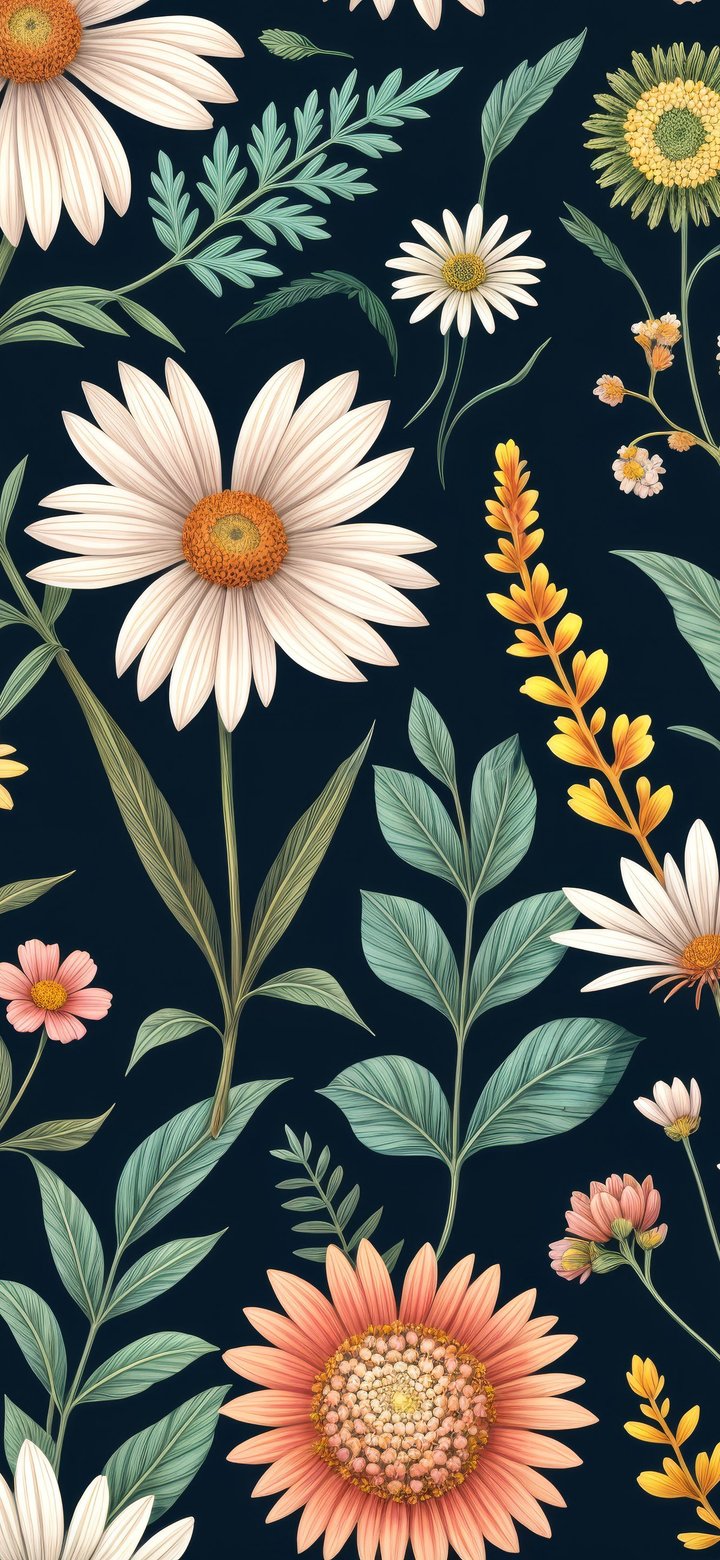 Spring Floral Meadow Pattern - Wallpapers for Samsung Galaxy A11/A20e/A20/M11, Xiaomi Redmi 9A/9C, POCO C40 in 720x1560 resolution