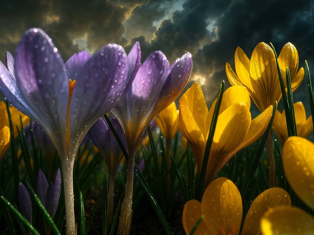 Spring Crocuses with Dew Drops - XVGA wallpapers in 1024x768 resolution