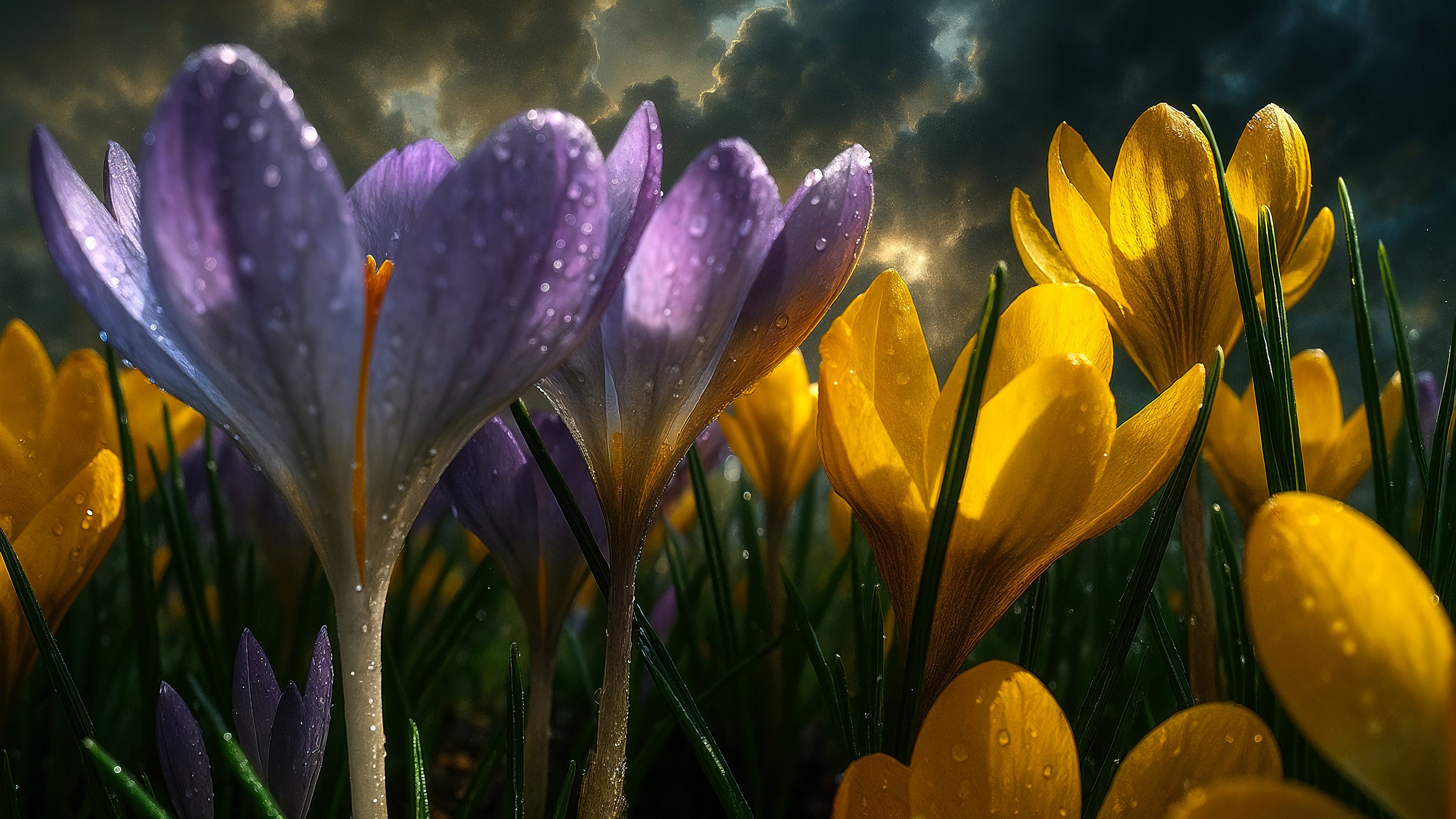 Spring Crocuses with Dew Drops - 4K PC Wallpapers in 3840x2160 resolution