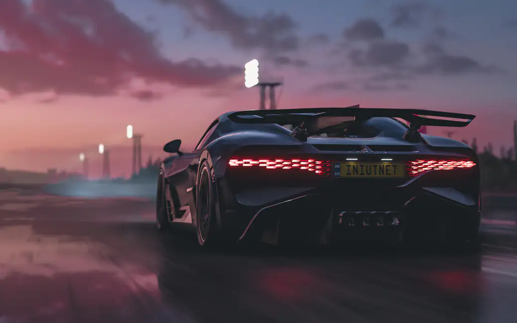Bugatti Divo на мокрой трассе — обои на рабочий стол и телефон