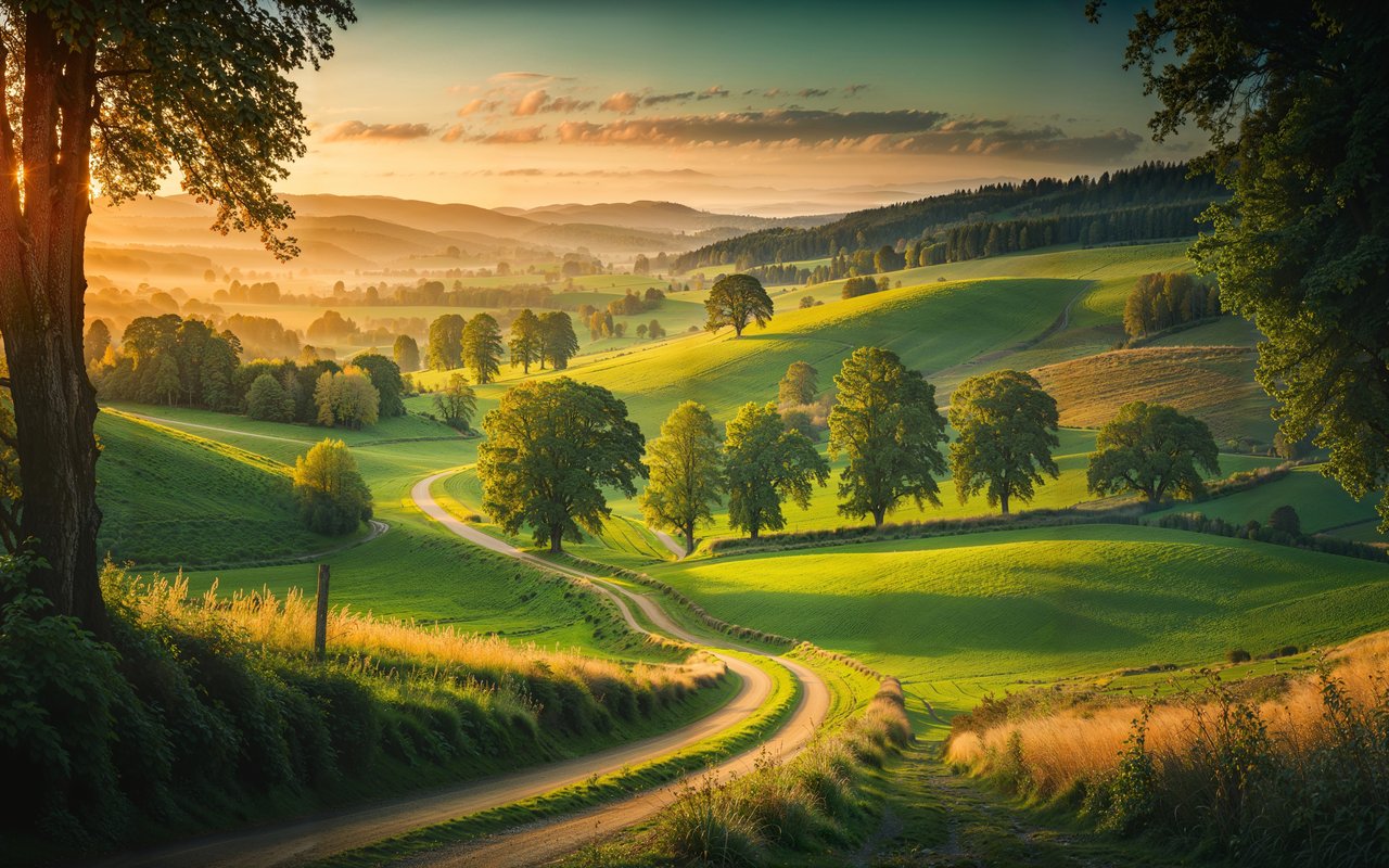 Summer sunset over a green valley - WXGA_1280 wallpapers in 1280x800 resolution