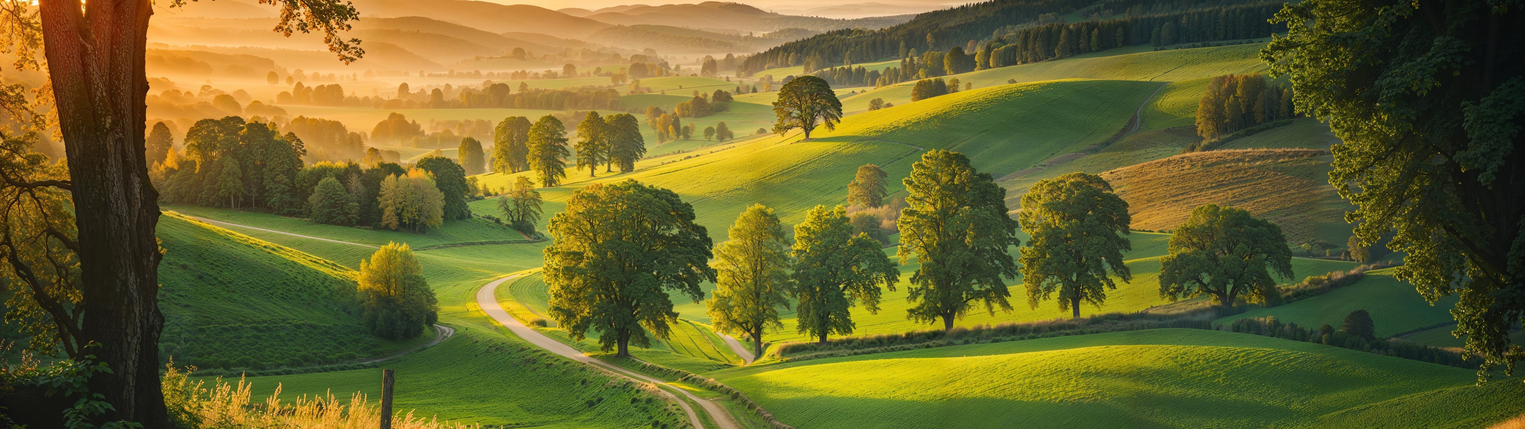Summer sunset over a green valley - UltraWide 32:9 wallpapers in 5120x1440 resolution