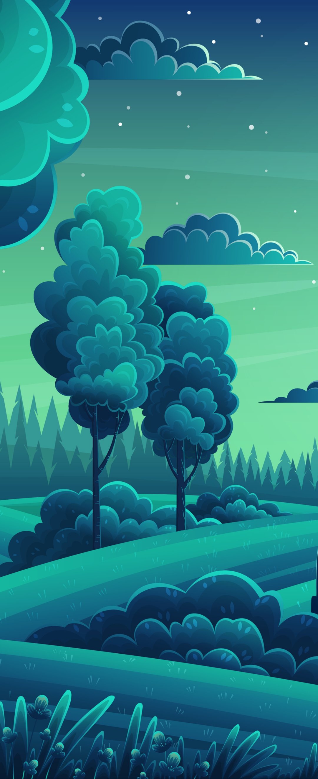 Moonlit Night Over Forest and Fields - Wallpapers for Samsung Galaxy Z Flip6, Motorola Razr 2025 in 1080x2640 resolution