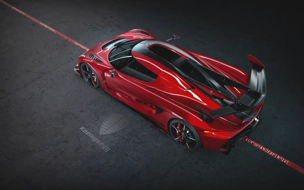 Red Koenigsegg Jesko Rear View — desktop and phone wallpaper, free download
