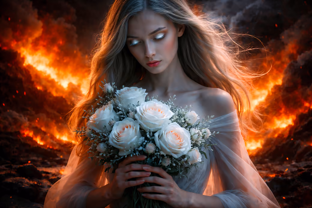 Fantasy Bride with White Roses - Wallpapers for Xiaomi Redmi 10C/C40/C51, Samsung Galaxy A12/A02s/A03/M12 in 720x1600 resolution