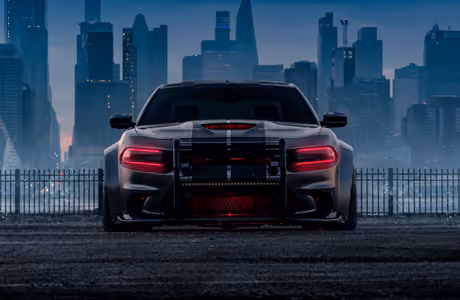 Обои агрессия для Samsung Galaxy Tab (1340x1340): Dodge Charger Hellcat, спорткар, седан, вечер
