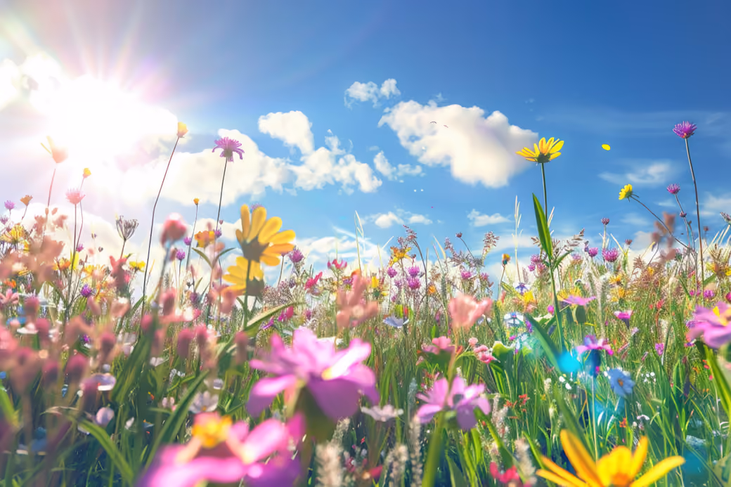 Summer Meadow with Bright Flowers — desktop and phone wallpaper, free download