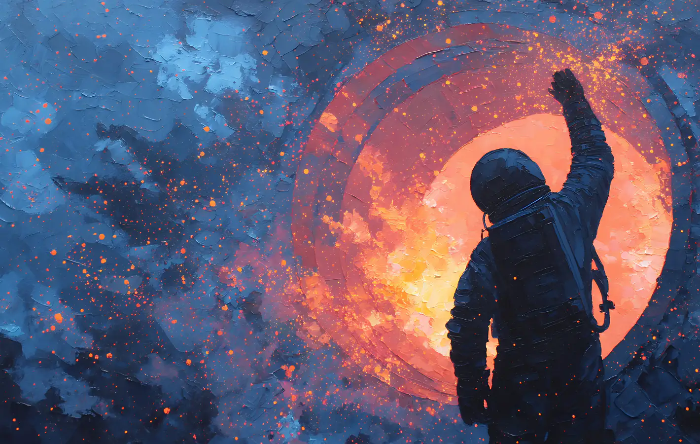 Astronaut Painting with Glowing Circle — desktop and phone wallpaper, free download