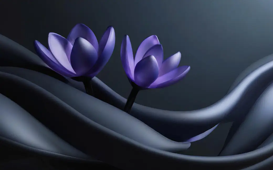 Purple Crocuses on Dark Waves — desktop and phone wallpaper, free download