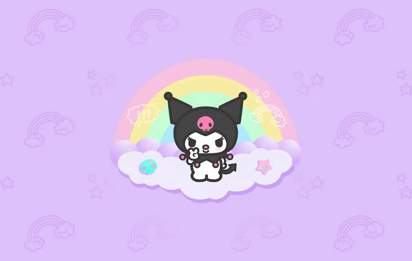 Kuromi with Rainbow and Clouds — desktop and phone wallpaper, free download