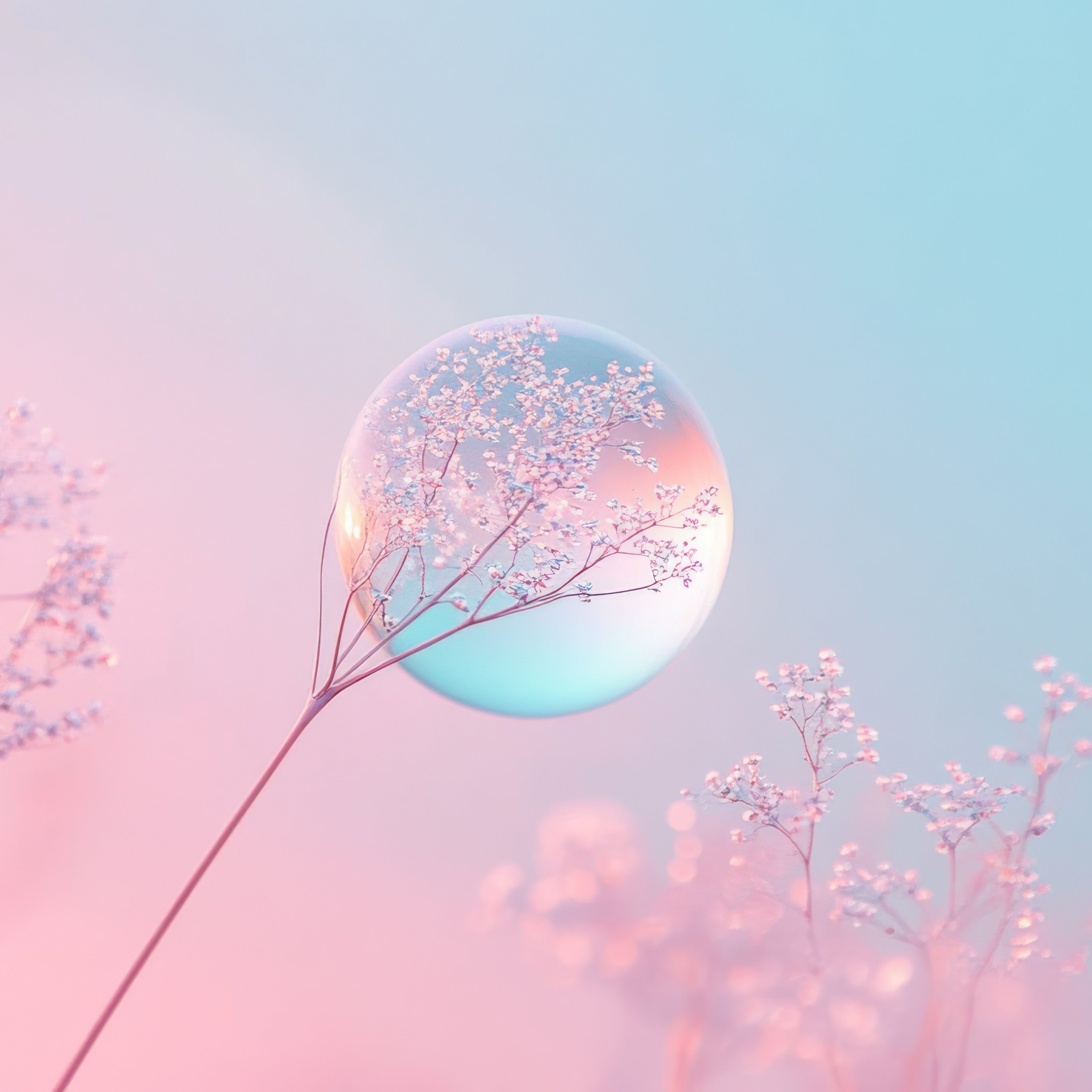 Water Drop on Branch with Flowers - Wallpapers for iPad Pro 12.9″ in 2732x2732 resolution
