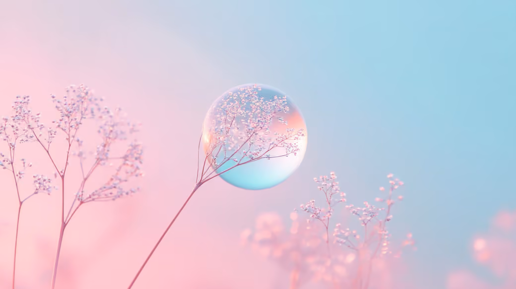 Water Drop on Branch with Flowers — desktop and phone wallpaper, free download