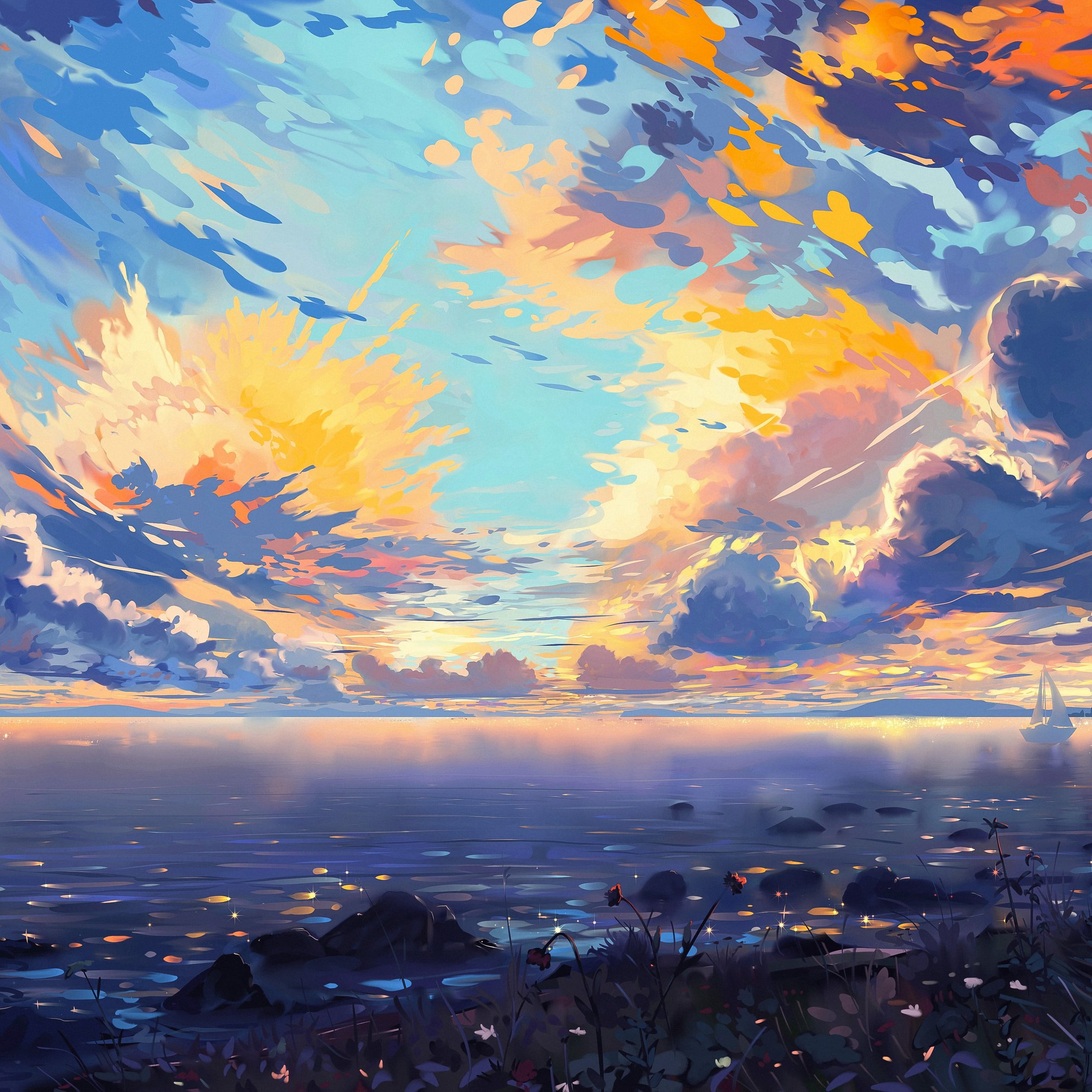 Sunset painting on the shore - Wallpapers for iPad Pro 11″ in 2388x2388 resolution