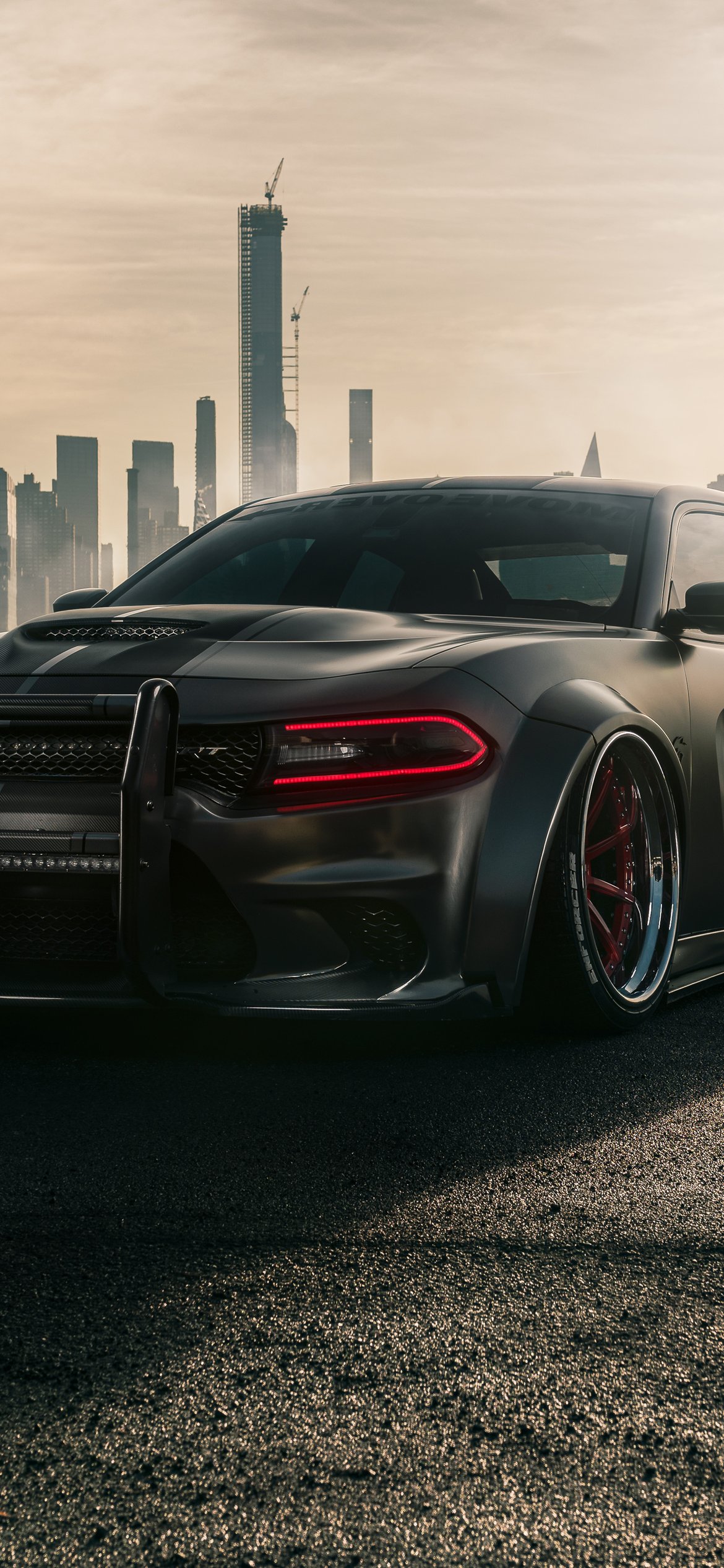 Dodge Charger Hellcat in aggressive body kit - Wallpapers for iPhone 12 Pro/13 Pro/14 in 1170x2532 resolution