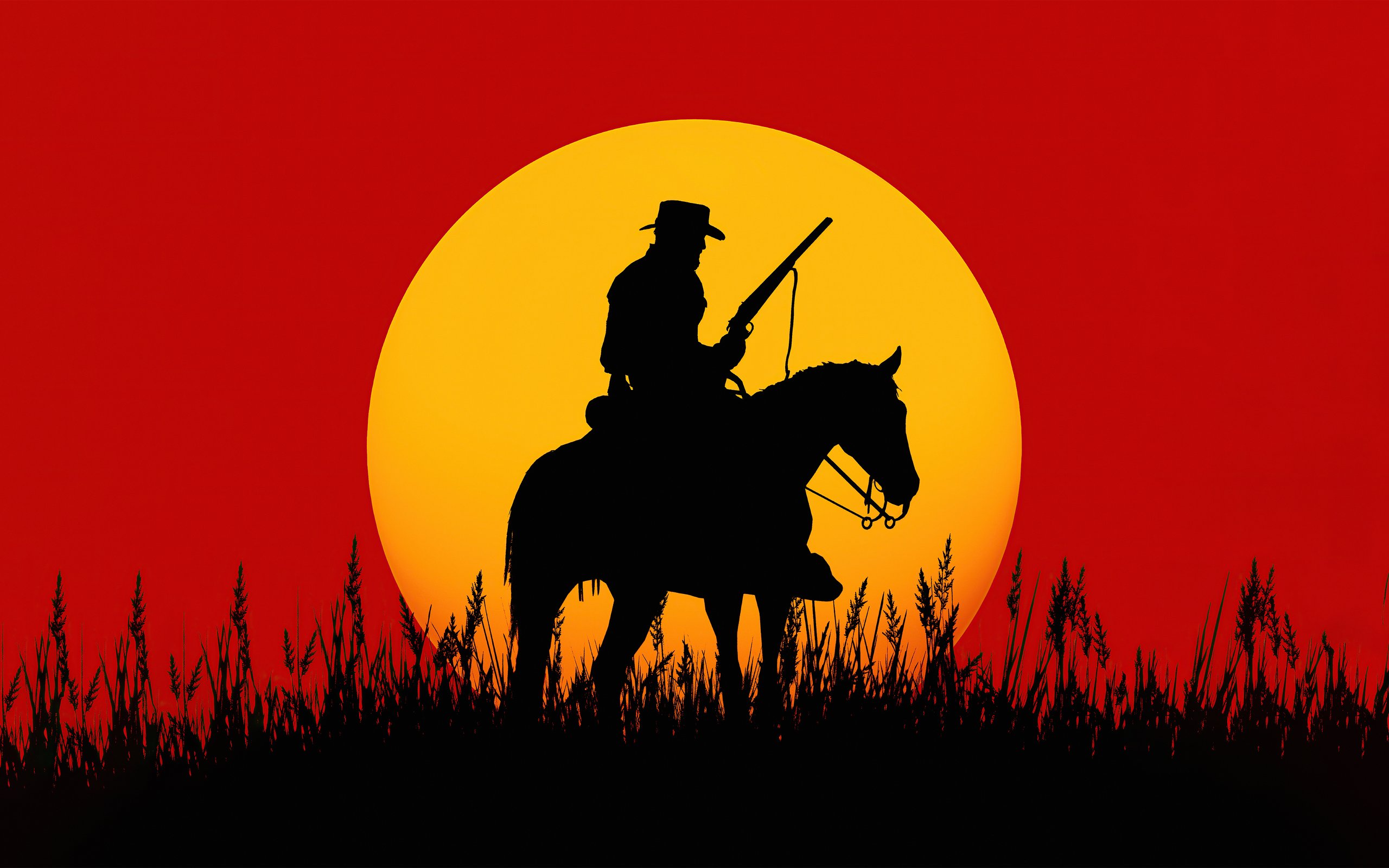 Silhouette of a cowboy at sunset from RDR 2 - WQXGA and for Apple MacBook Air 13 wallpapers in 2560x1600 resolution