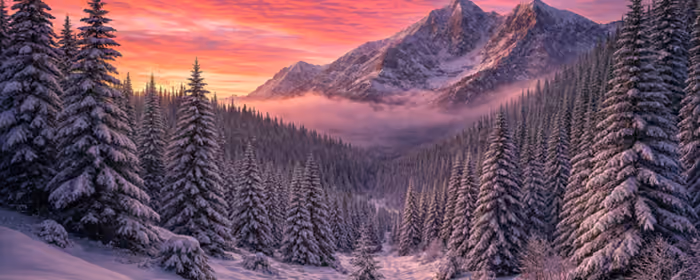 UltraWide 32:9 Cold wallpapers (5120x1440): winter, mountains, valley, sunset