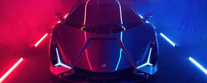 UltraWide 32:9 обои освещение (3840x1080): Lamborghini Sian, карбон, неон, гиперкар