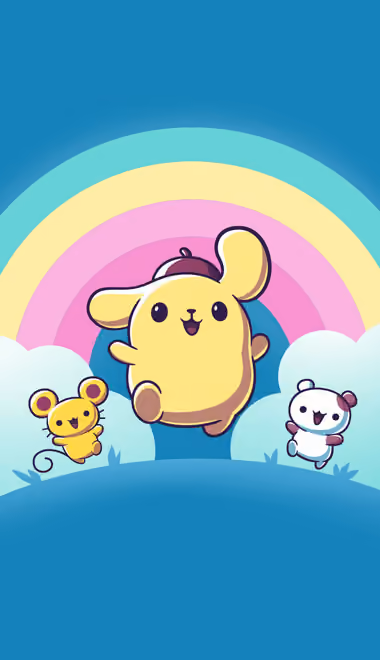 Обои иллюстрации: Pompompurin, радуга, облака, небо