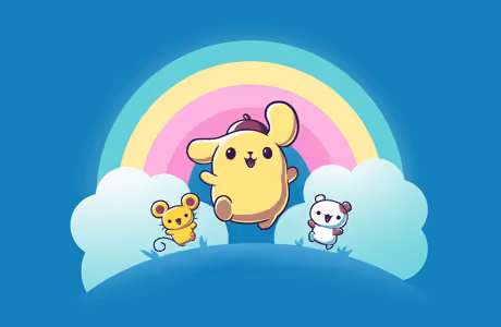 Pompompurin Wallpapers for iPhone Duo (2670x1878): Pompompurin, rainbow, clouds, sky